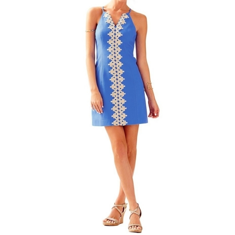 Lilly Pulitzer Pearl Shift Dress In Lapis Blue Gold Size 00.
